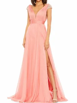 Women Mac Duggal Chiffon Cap Sleeve A Line Gown