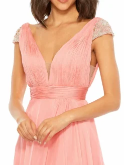Women Mac Duggal Chiffon Cap Sleeve A Line Gown
