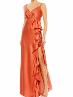Women Mac Duggal Chiffon Ruffle Tiered Halter Gown