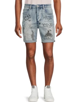 Ksubi Shorts|Chopper High Rise Print Slim Fit Shorts Denim