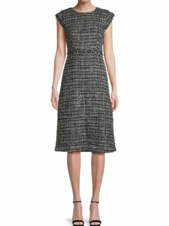 Women Donna Karan City Mist Tweed Midi Dress