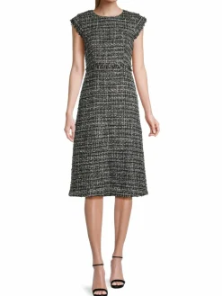 Women Donna Karan City Mist Tweed Midi Dress