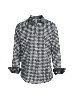 Robert Graham Casual Button-Down Shirts|Classic Fit Houndstooth Button Down Shirt Black White