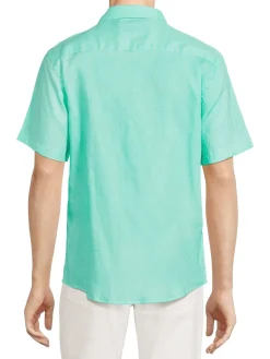 Stitch Note Linen|Classic Fit Linen Button Down Shirt Teal
