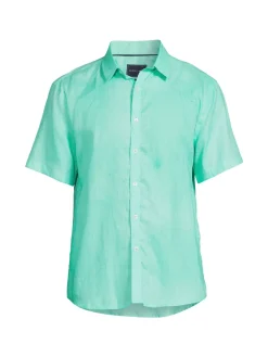Stitch Note Linen|Classic Fit Linen Button Down Shirt Teal
