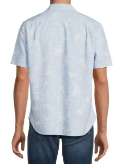 Vince Linen|Classic Fit Palm Print Shirt Light Cerulean