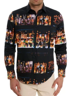 Robert Graham Casual Button-Down Shirts|Classic Fit Whiskey Print Button Down Shirt Black