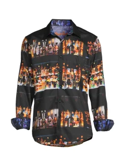 Robert Graham Casual Button-Down Shirts|Classic Fit Whiskey Print Button Down Shirt Black