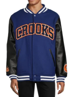 Crooks & Castles Coats & Jackets|Collegiate Logo Varsity Jacket Navy
