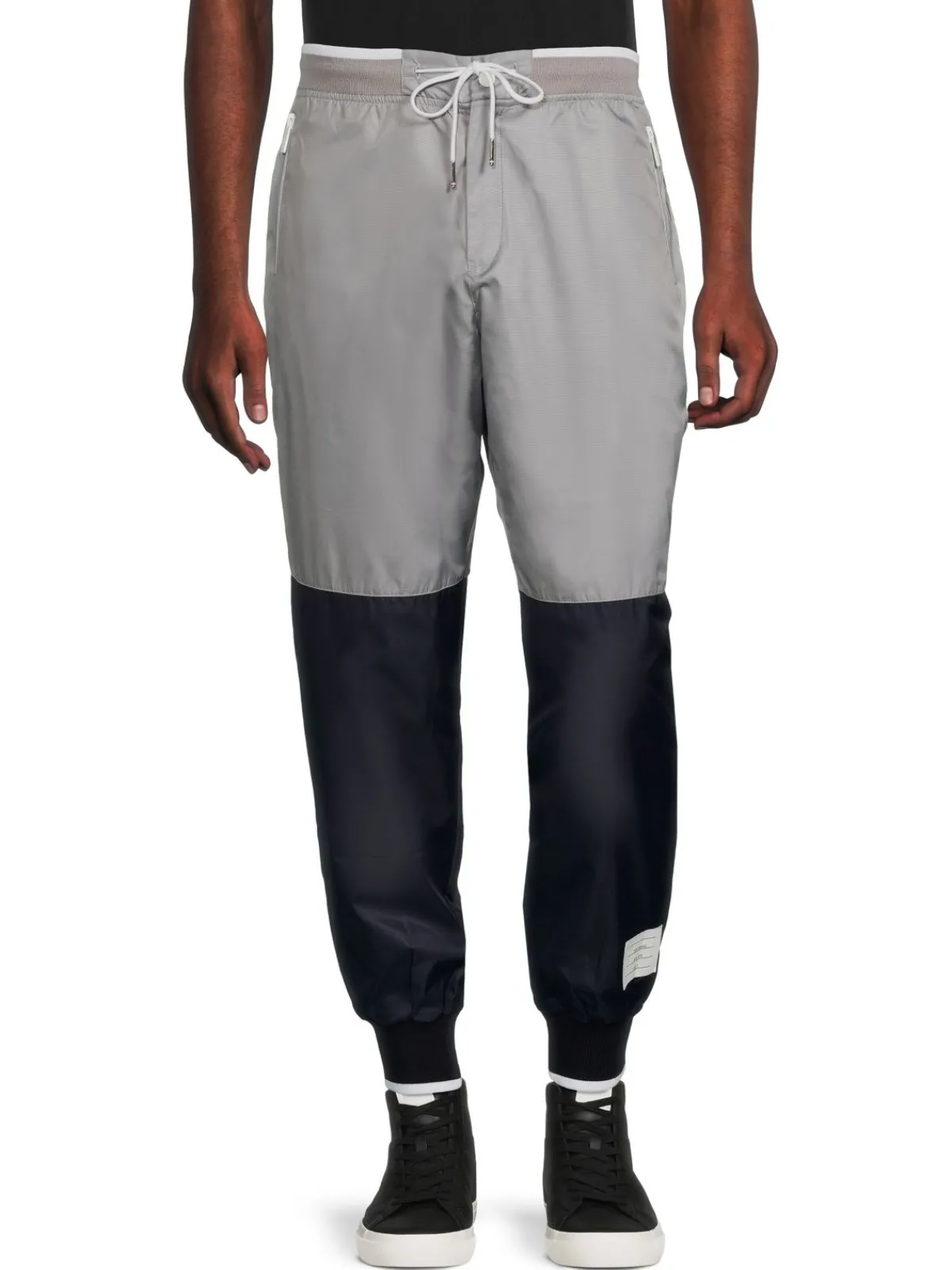 Thom Browne Pants|Colorblock Drawstring Joggers Grey Navy