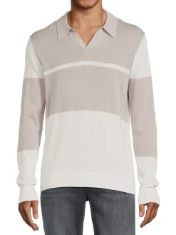 Saks Fifth Avenue Polos|Colorblock Johnny Collar Sweater Stone Grey