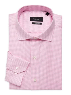 Bugatchi Dress Shirts|Comfort Stretch Fit Houndstooth Dress Shirt Pink