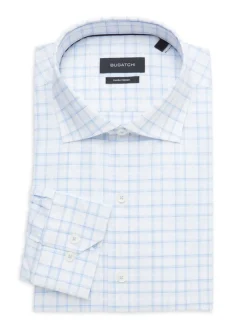 Bugatchi Dress Shirts|Comfort Stretch Plaid Dress Shirt Sky