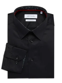 Levinas Dress Shirts|Contemporary Fit Contrast Sport Shirt Black