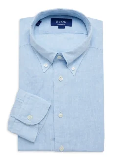 Eton Linen|Contemporary Fit Linen Oxford Dress Shirt Blue