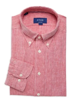 Eton Linen|Contemporary Fit Linen Oxford Shirt Red