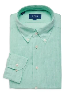 Eton Linen|Contemporary Fit Linen Oxford Shirt Green