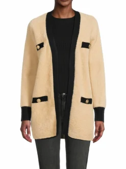 Women Renee C. Contrast Trim Wool Blend Open Front Cardigan