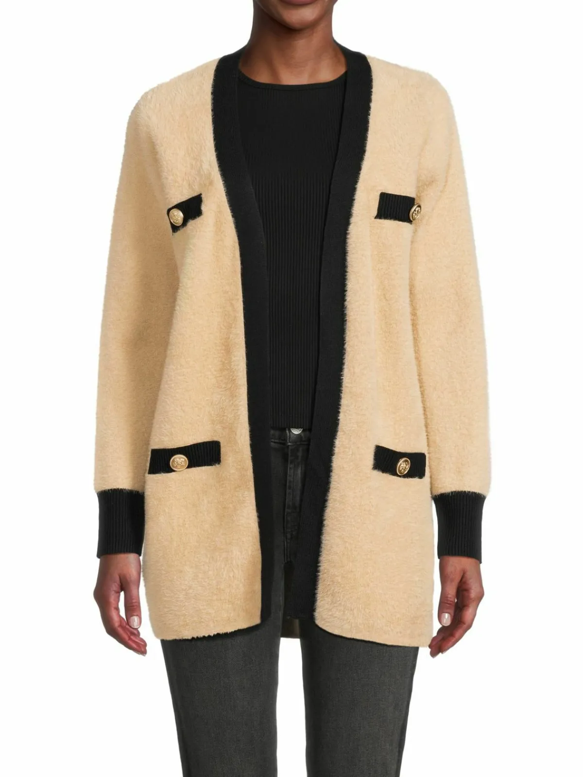 Women Renee C. Contrast Trim Wool Blend Open Front Cardigan