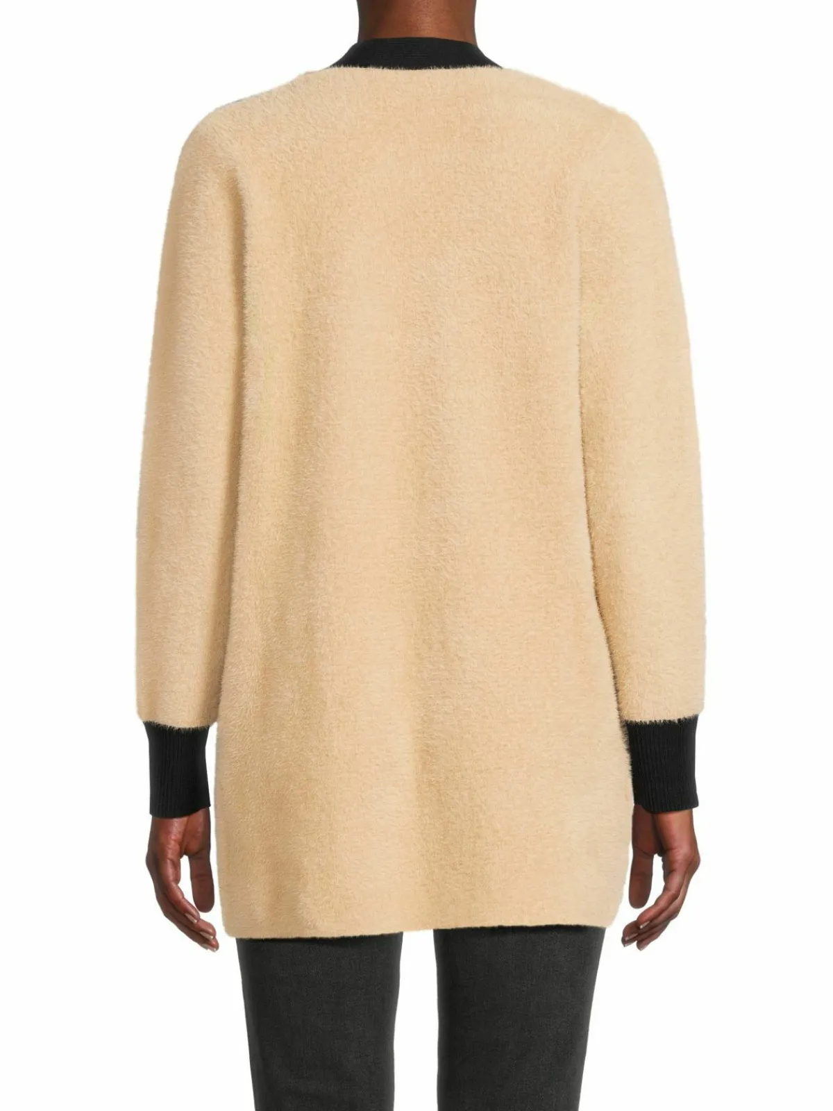 Women Renee C. Contrast Trim Wool Blend Open Front Cardigan