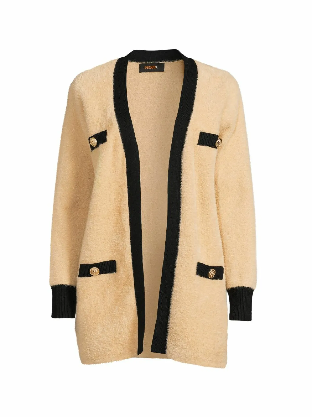 Women Renee C. Contrast Trim Wool Blend Open Front Cardigan