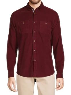 Heritage Report Collection Casual Button-Down Shirts|Corduroy Button Down Shirt Burgundy