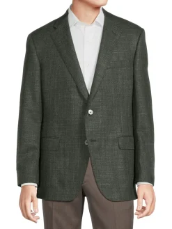 Samuelsohn Blazers & Sportcoats|Crosshatch Wool & Silk Blazer Olive Multi
