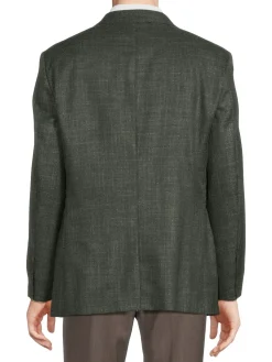 Samuelsohn Blazers & Sportcoats|Crosshatch Wool & Silk Blazer Olive Multi