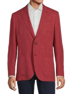 Luciano Barbera Blazers & Sportcoats|Crosshatched Wool Blend Sportcoat Red