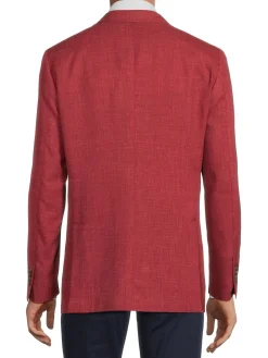 Luciano Barbera Blazers & Sportcoats|Crosshatched Wool Blend Sportcoat Red