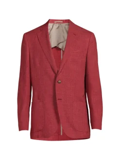 Luciano Barbera Blazers & Sportcoats|Crosshatched Wool Blend Sportcoat Red