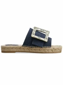 Roger Vivier Crystal & Denim Espadrille Slides