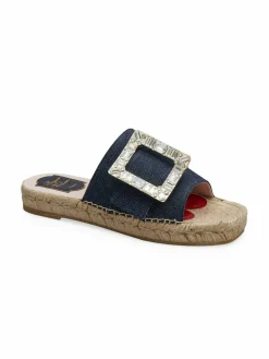 Roger Vivier Crystal & Denim Espadrille Slides