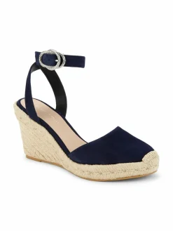 Stuart Weitzman Crystal Buckle Espadrille Wedge Pumps