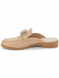 Stuart Weitzman Crystal Buckle Leather Mules