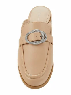 Stuart Weitzman Crystal Buckle Leather Mules