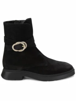 Stuart Weitzman Crystal Buckle Suede Ankle Boots