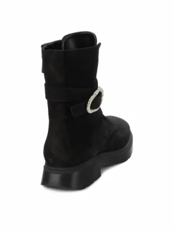 Stuart Weitzman Crystal Buckle Suede Ankle Boots