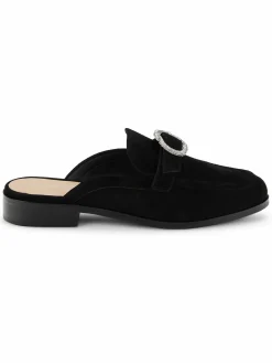 Stuart Weitzman Crystal Buckle Suede Mules