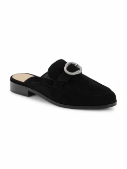 Stuart Weitzman Crystal Buckle Suede Mules