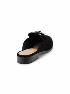 Stuart Weitzman Crystal Buckle Suede Mules