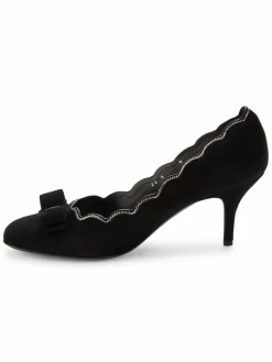 FERRAGAMO Crystal Studded Suede Scalloped Pumps