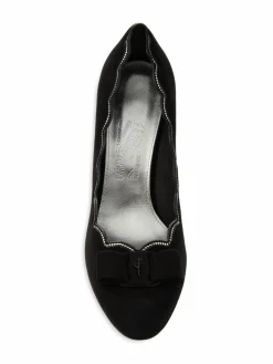 FERRAGAMO Crystal Studded Suede Scalloped Pumps