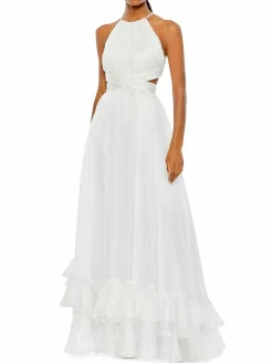 Women Mac Duggal Cutout Back Pleated Flared Gown