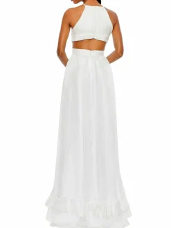 Women Mac Duggal Cutout Back Pleated Flared Gown
