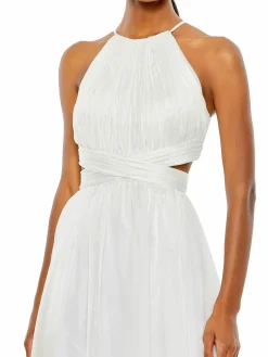 Women Mac Duggal Cutout Back Pleated Flared Gown