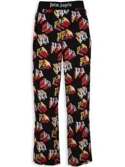 Palm Angels Loungewear, Sleepwear & Robes|3D Logo Print Straight-Leg Pajama Pants Black Red