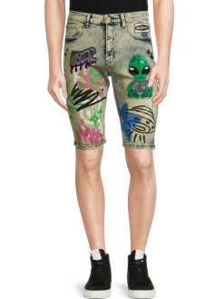 MAISON NOIR Shorts|Dazed Mid Rise Graphic Denim Shorts Multi