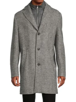 Jack Victor Coats & Jackets|Delman Textured Wool Blend Bib Coat Light Grey