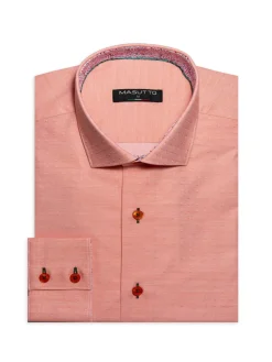 Masutto Dress Shirts|Dino Contrast Button Dress Shirt Orange